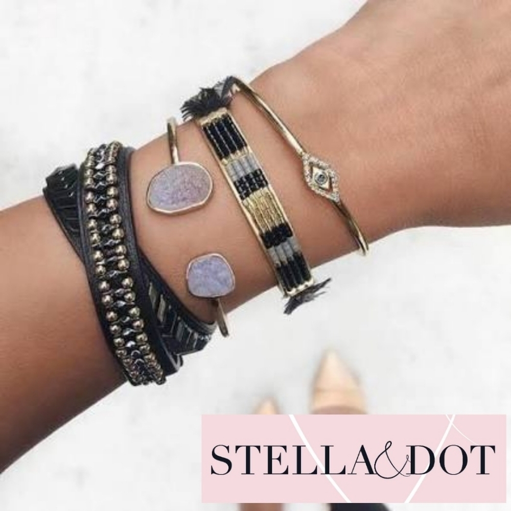 Stella & Dot Gold Open Druzy Cuff Jonc Druze Dore Bracelet